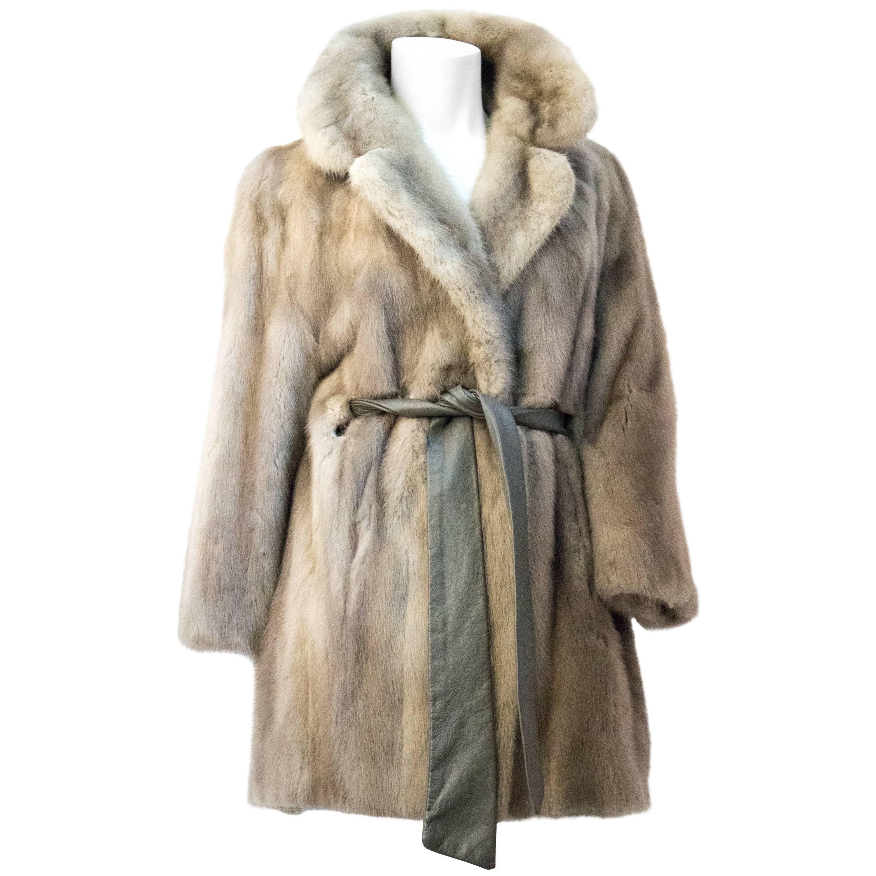 Grey Mink 3/4 Length Belted Coat