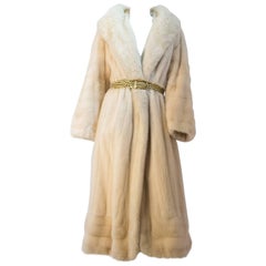 Full Length Cream Mink Fur Coat With Unusual Large Framing Collar