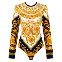 Gianni Versace F/S 1994 Signature Bodysuit aus durchsichtigem Mesh-Illusion mit Barockdruck
