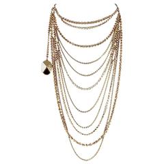 Christian Dior Necklace - Multistrand Gold Layered Chain Logo Choker Charm Pearl