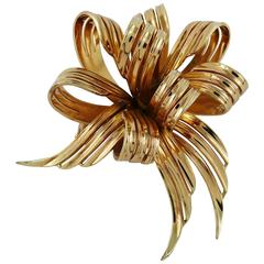 Christian Dior Vintage 1966 Gold Toned Ribbon Bow Brooch