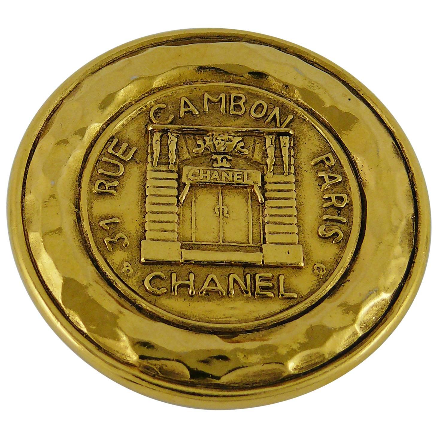 Chanel Vintage Gold Tone "31 Rue Cambon Paris" Coin Brooch