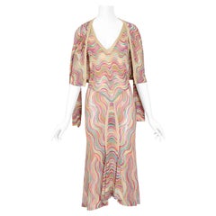 Vintage 1990s Missoni Brown label mehrfarbiges Kleid und passende Strickjacke Set