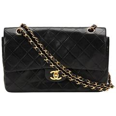 1980s Chanel Black Quilted Lambskin Vintage Medium Classic Double Flap Bag