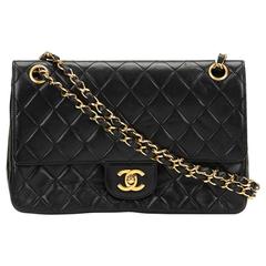 1980s Chanel Black Quilted Lambskin Vintage Medium Classic Double Flap Bag