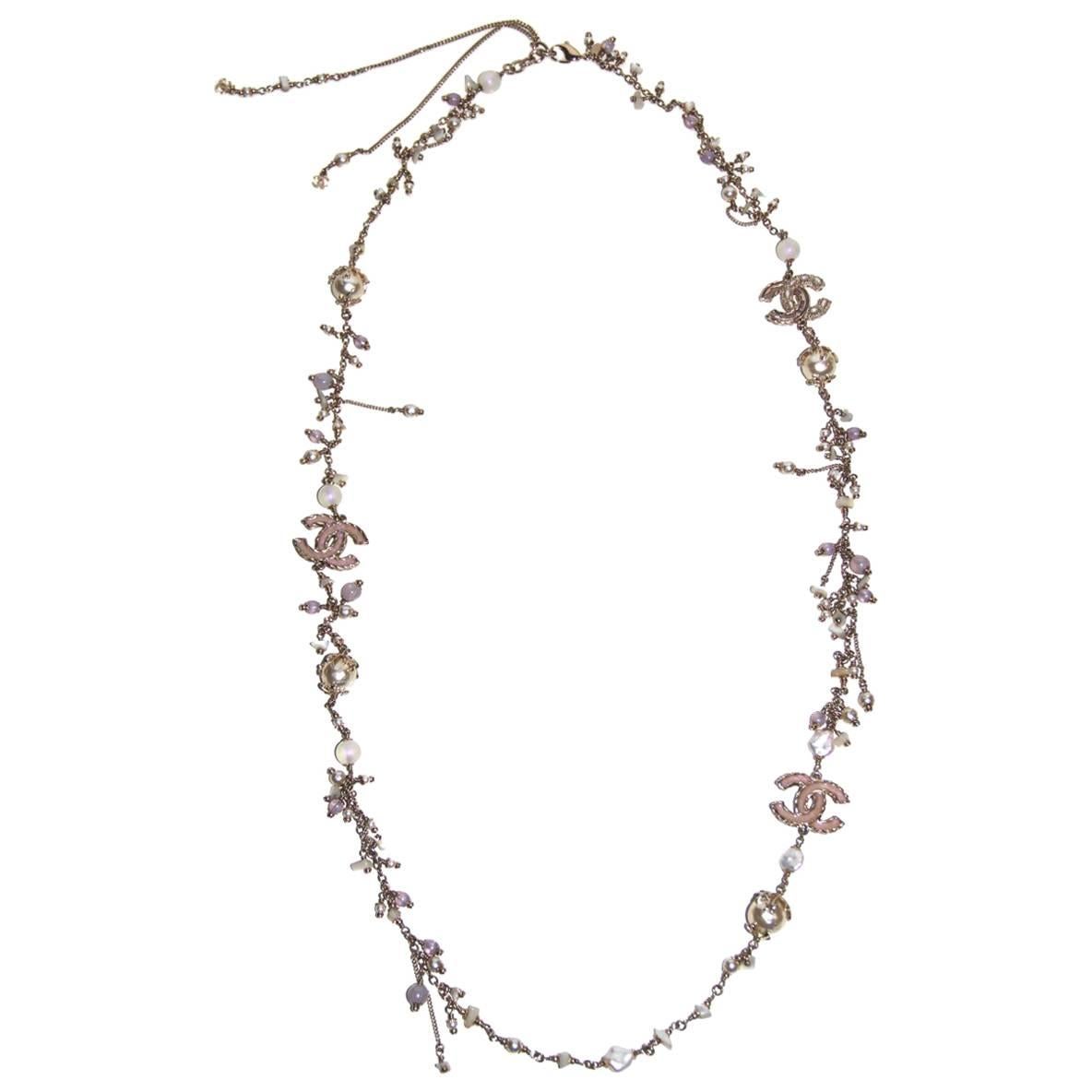 Chanel Must-Have 12A Necklace Antique Gold-tone and Pastel Colors