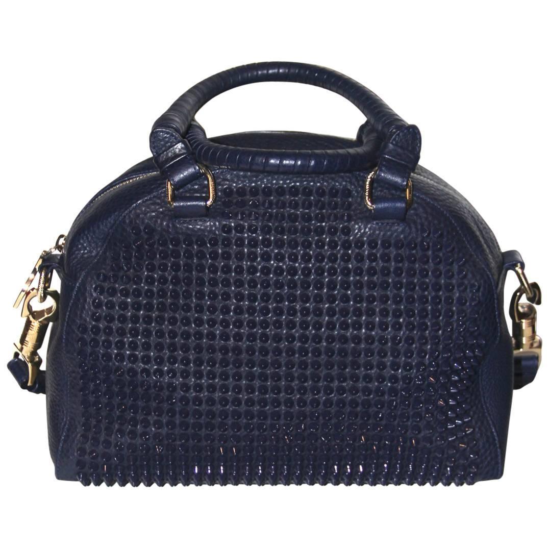 Christian Louboutin Small &quot;Panettone&quot; Bag Blue Calf Leather Spiked For Sale at 1stdibs