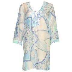 Emilio Pucci Signature Print Silk Voile Kaftan Tunic Dress 12