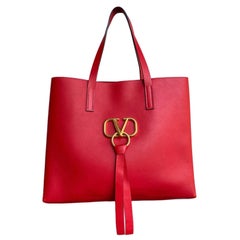 Valentino red leather tote bag