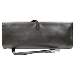 YVES SAINT LAURENT Metallic Gray Leather Clutch Purse