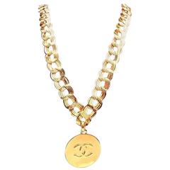 Chanel Necklace - Vintage Gold Chain Medallion Coin CC Logo & Star Charm Belt