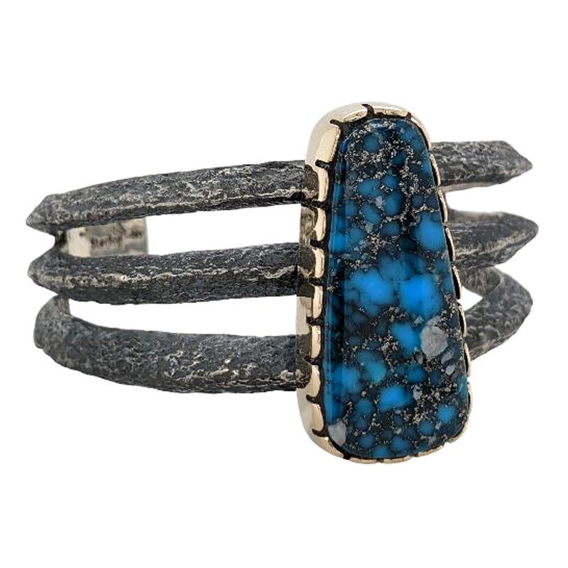 The Arizona - 14k & Sterling Stone Cast High-Grade Kingman Turquoise Cuff For Sale