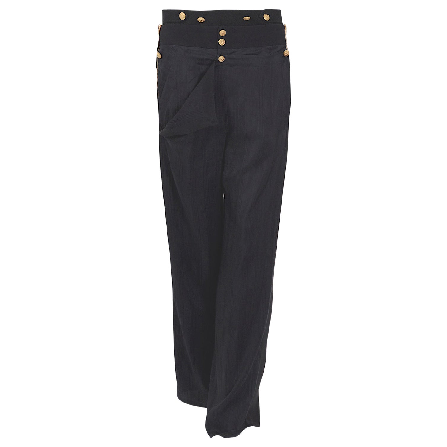 Balenciaga by Nicolas Ghesquière SS 2005 runway black silk brass buttons pants For Sale