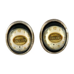 JEAN PAUL GAULTIER Vintage Steampunk Clock Dial Clip-On Earrings