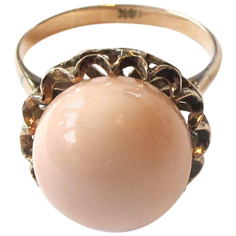 1950's Pale Coral 14 Karat Gold Ring For Sale