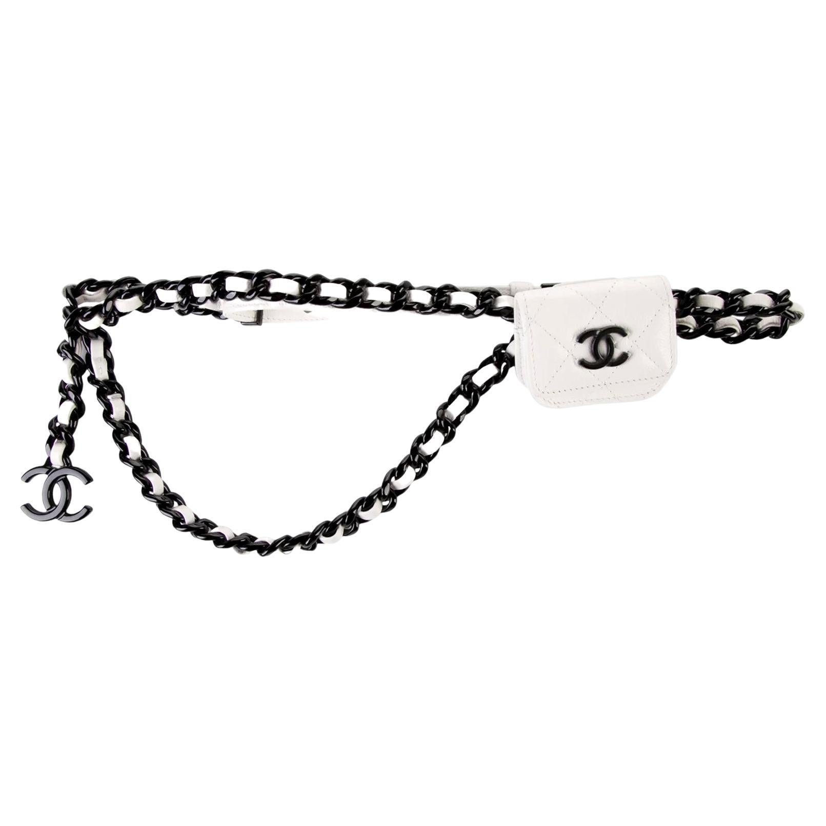 Chanel 2020 White Caviar Quilted Micro Mini Flap Waist Belt So Black Bag For Sale