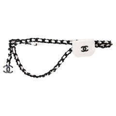 Chanel 2020 White Caviar Quilted Micro Mini Flap Waist Belt So Black Bag