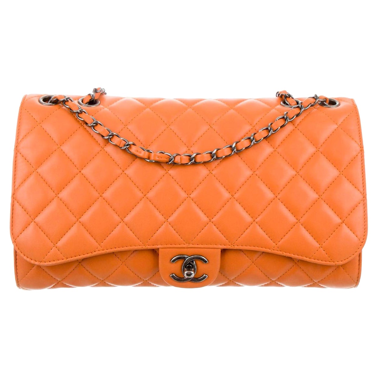 Chanel 2014 Mandarin Orange Caviar Expandable 2in1 Shopper Drawstring Flap Bag 
