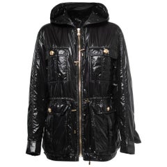 Balmain Black Nylon Multi Pocket Drawstring Hooded Jacket S