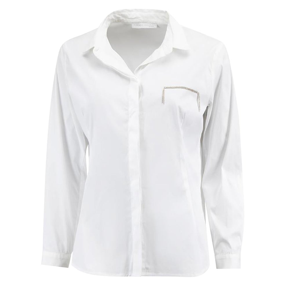 Fabiana Filippi Weißes Hemd aus Baumwolle mit Kristallbesatz, Größe L im Angebot