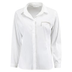 Fabiana Filippi Weißes Hemd aus Baumwolle mit Kristallbesatz, Größe L