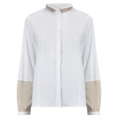 Fabiana Filippi White Embellished Collar & Mesh Cuffed Shirt Size M