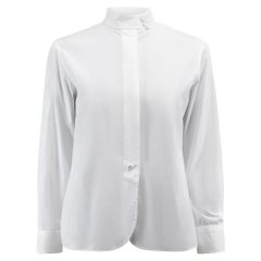 Hermès White Buttoned Mock Neck Collared Shirt Size M