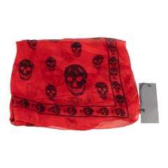 Alexander McQueen Women's Red Silk Chiffon Skull Print Scarf