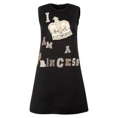 Dolce & Gabbana Black Wool 'I Am A Princess' Shift Mini Dress Size XXS