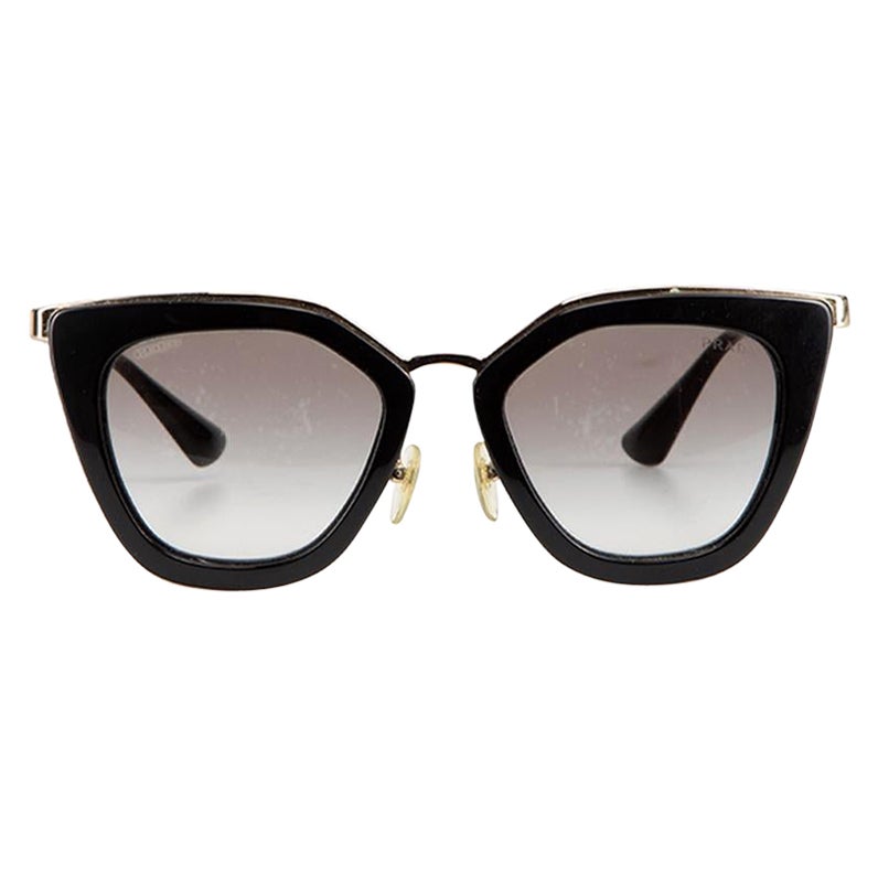 Prada Women's Black Cat Eye Gold Arms Sunglasses