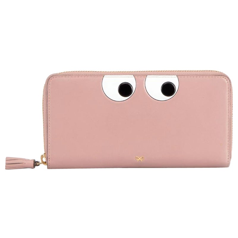Anya Hindmarch Women's Pink Leather Eyes Motif Zip Around Continental Wallet For Sale