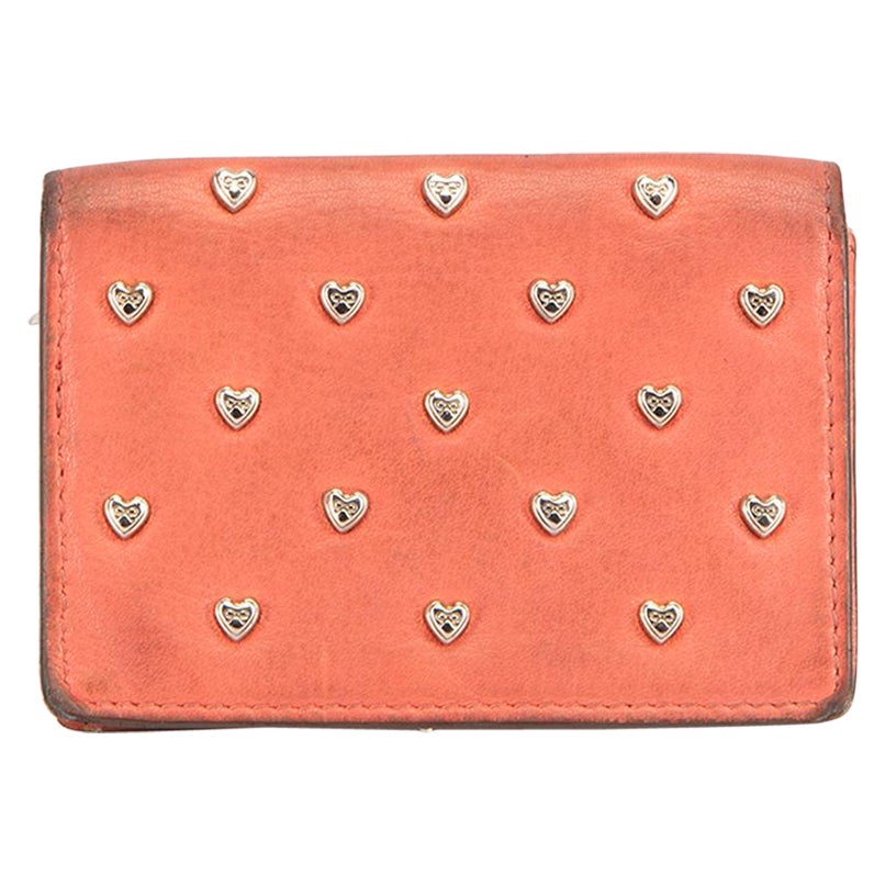 Anya Hindmarch Women's Coral Leather Joss Heart Studded Card Case For Sale