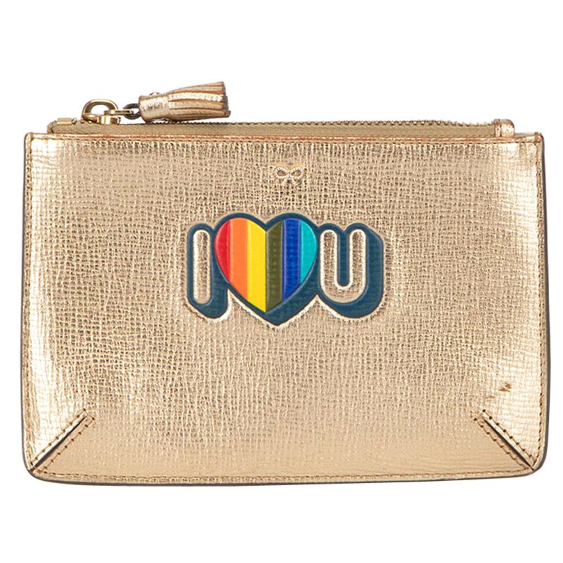 Anya Hindmarch Women's Gold Leather 'I Heart U' Pouch For Sale