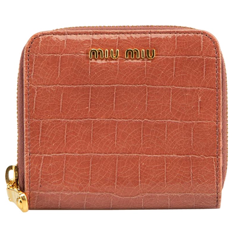 Miu Miu Women's Pink Patent Leather Crocodile Embossed Wallet