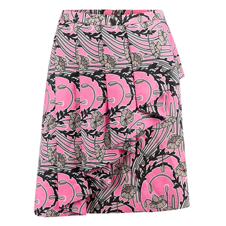 Christopher Kane Pink Pleated Detail Floral Print Skirt Size M For Sale
