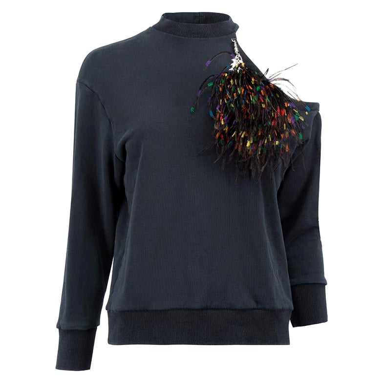 Christopher Kane Black One Shoulder Fur Charm Sweater Size S For Sale