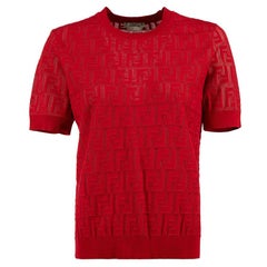 Fendi Red Zucca Logo Knit T Shirt Size M