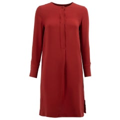 Used Loro Piana Burgundy Long Sleeve Mini Shirt Dress Size S