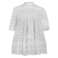 Zimmermann White Cotton Broderie Anglaise Lace Cut-Out Smock Top Size M