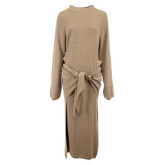 NANUSHKA Maxi abito in lana beige con dettaglio fibbie taglia S