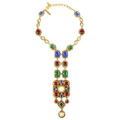 OSCAR DE LA RENTA Jeweled Gold European Vintage Byzantine Inspired Necklace