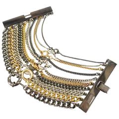 JEAN PAUL GAULTIER Silver Gold & Gunmetal Multi Chain Cuff Bracelet