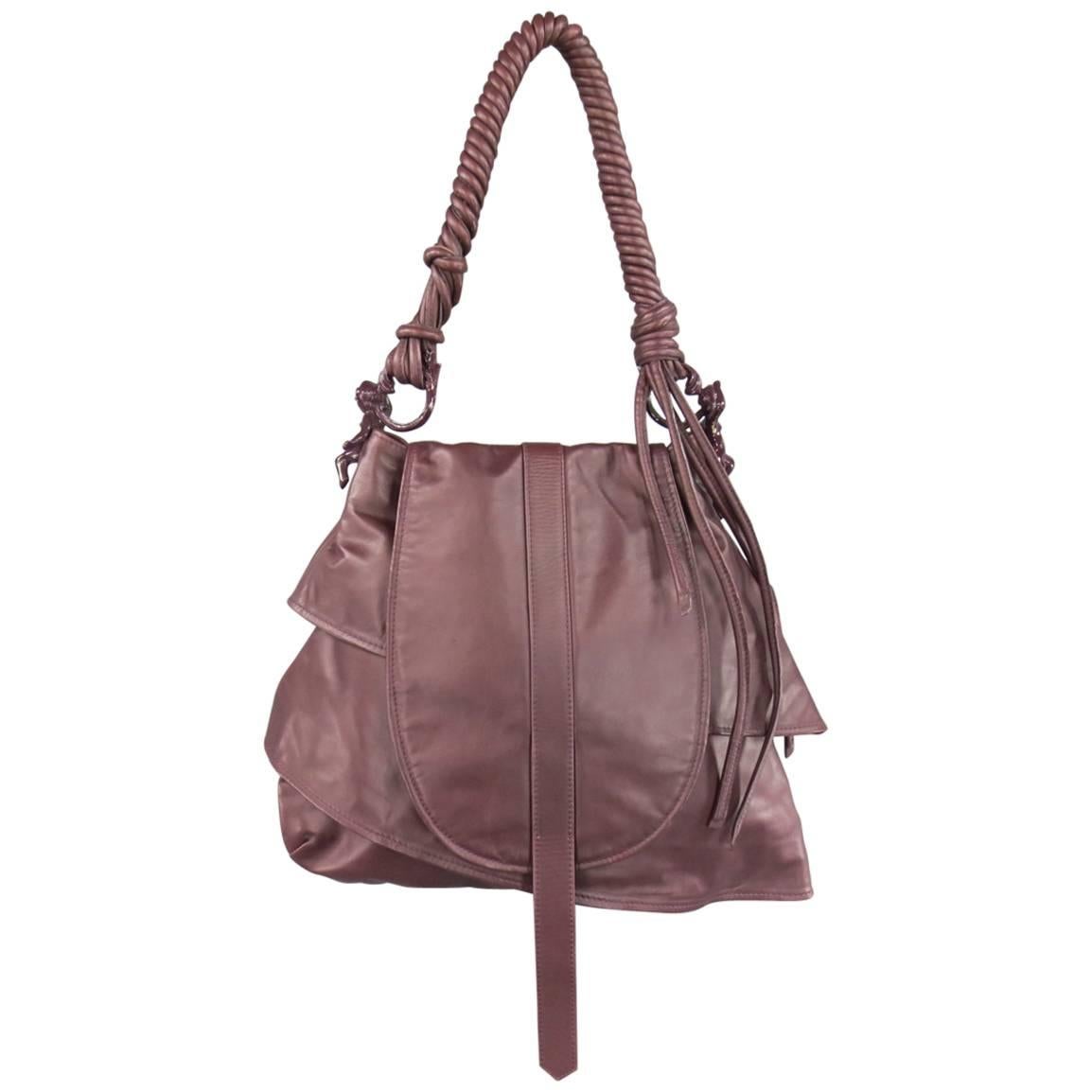 ARNOLDO BATTOIS Plum Leather Layered Cherub Sadle Shoulder Bag