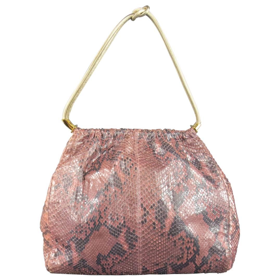 GIANNI VERSACE Metallic Pink Python Gold Leather Knot Handle Bag