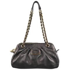 MARC JACOBS Black Gathered Leather Gold Chain Handbag