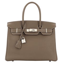 Hermes Birkin Handbag Grey Clemence with Palladium Hardware 30