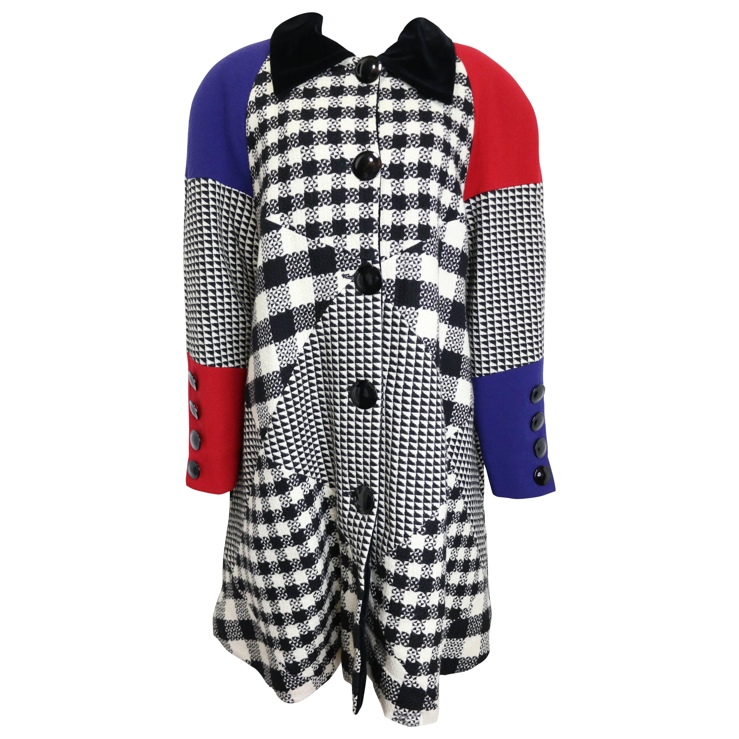 80s Roccobarocco Colour Blocked with Check Patterns Balmacaan Coat 