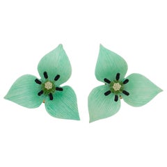 Retro Francoise Montague Paris Resin Clip Earrings Turquoise Flower