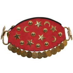 Yves Saint Laurent Elasticized Red Suede Belt With Zippered Pouch, Circa 1980
s