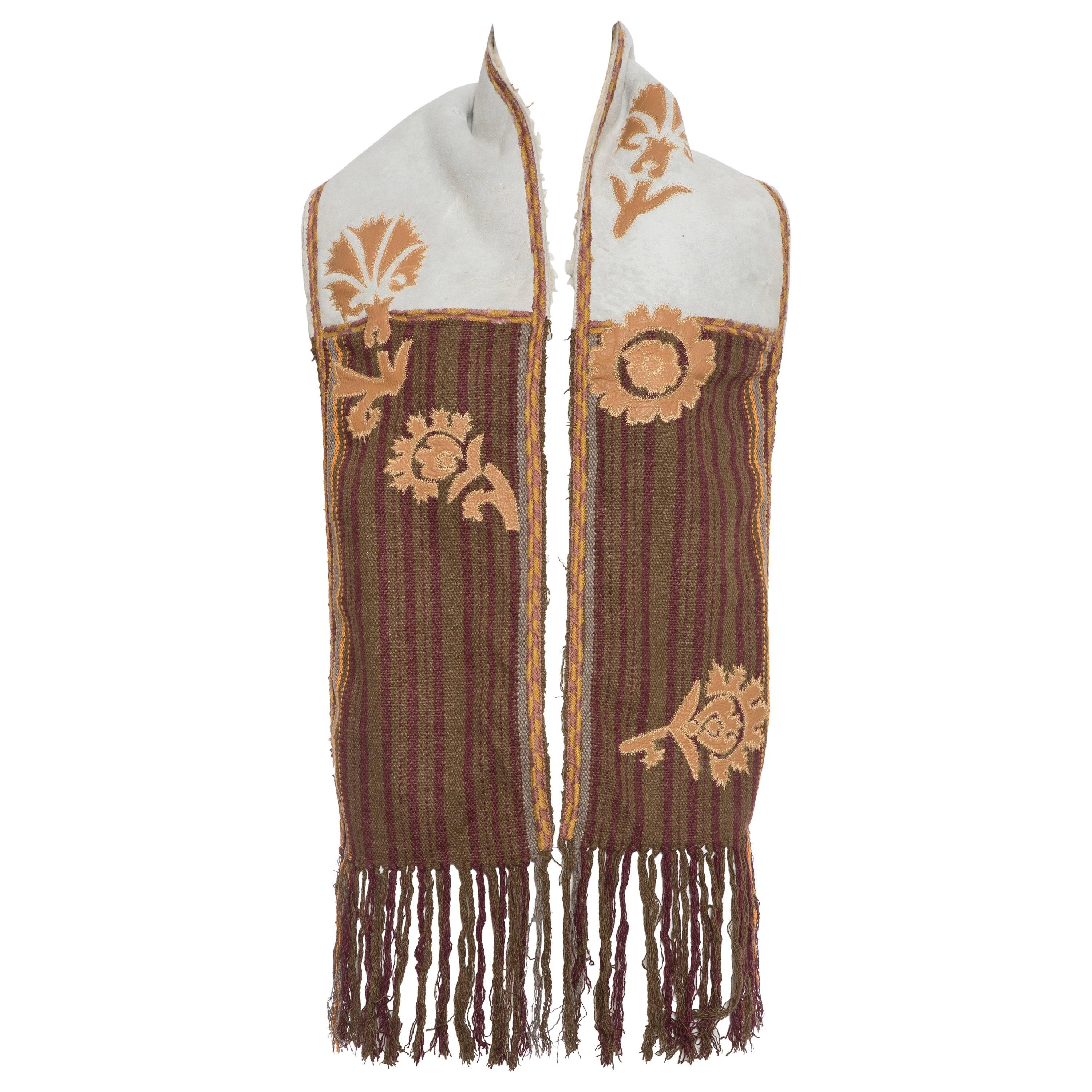 Dries van Noten Runway Shearling Trim Embroidered Scarf , Fall 2002 For Sale
